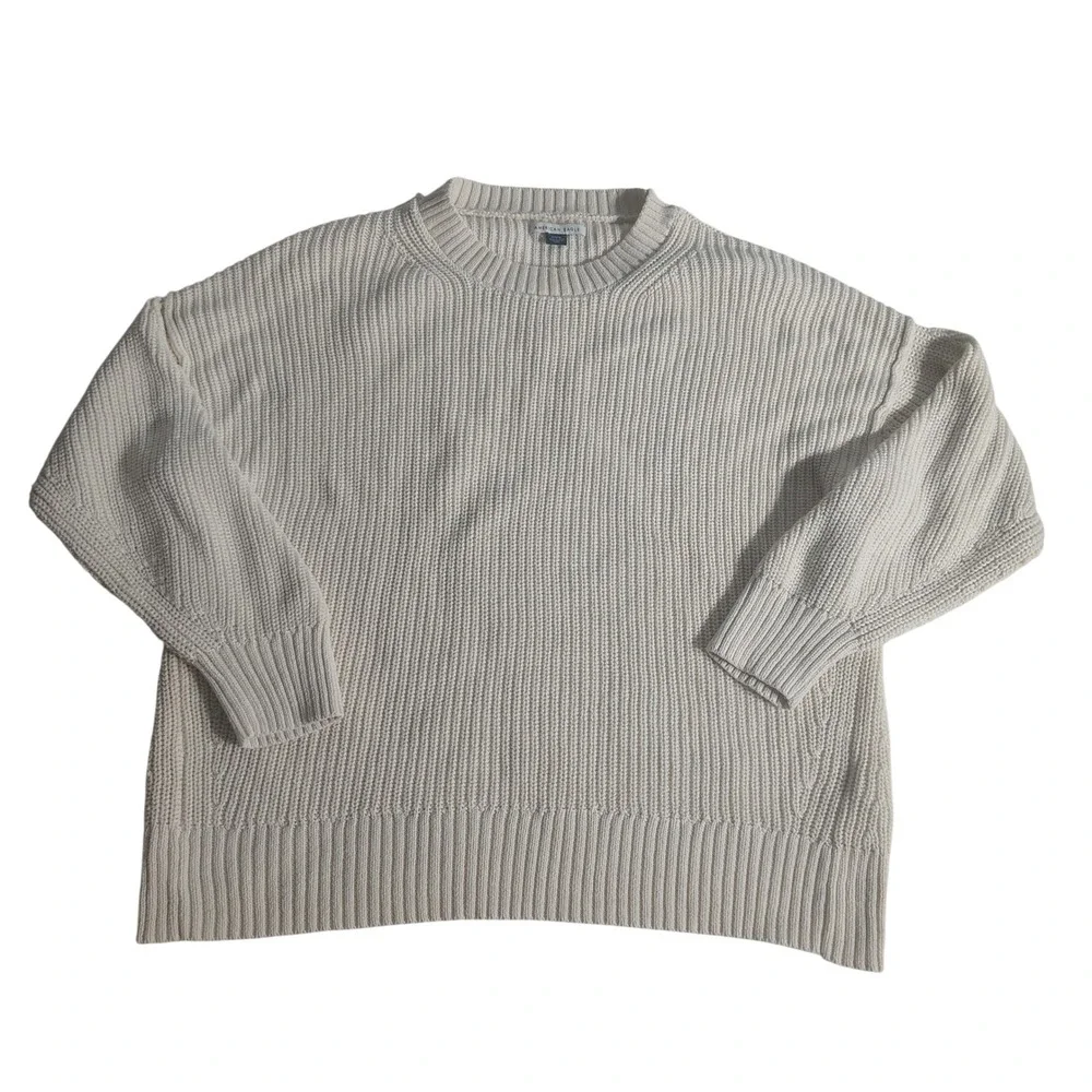 American Eagle Womens Medium Cream‎ Ribbed Knit Crewneck Sweater Drop Shoulder